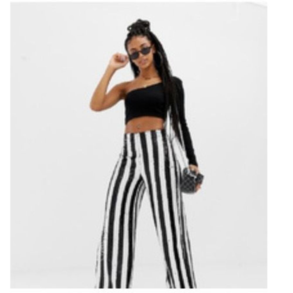 Collusion women’s striped black and white Sequin wide leg trouser 2